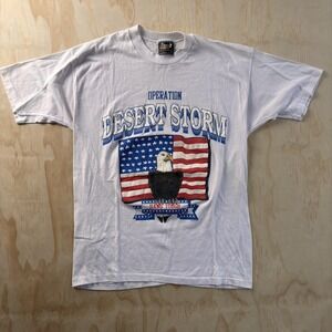 Vintage Operation Desert Storm Shirt Mens Large White‎ Eagle USA Patriotic Tee